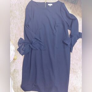 Calvin Klein Navy Long Sleeve Dress with Bow Accents